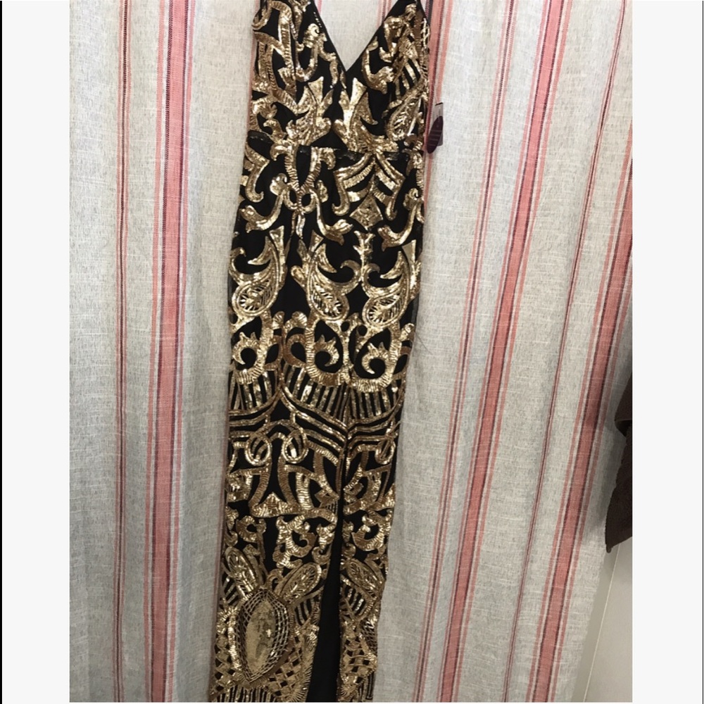 Gold Sequin Windsor Dress With Slit